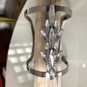 BCBG MAXAZRIA SILVER TONE & CRYSTAL CUFF BRACELET